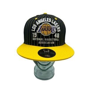 NEW Ultra Game NBA LOS ANGELES LAKERS 1948 Snapback Hat Black w/ Gold Pinstripes
